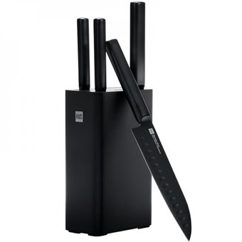  Набор ножей Xiaomi сталь X50 Cr Mo V 15 Huo Hou Heat Cool Black Non-stick Knife Set (4 ножа + подставка) 